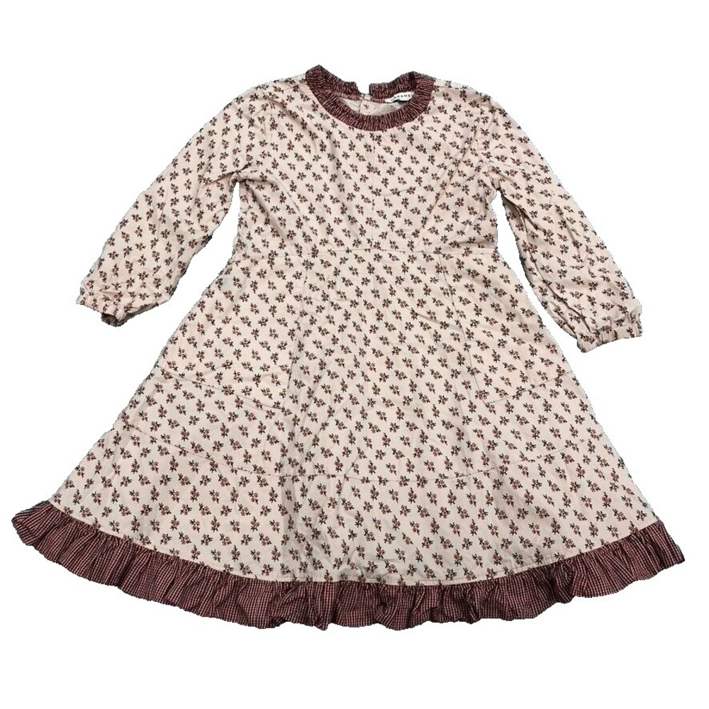 Caramel Cotton A Line Dress Girls 6y Brown Floral Boho Cottagecore Country Indie